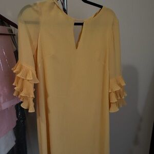 Vince Camuto Yellow Long Sleeve Dress with Ruffles